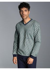 TRIGEMA Herren Schlafanzug "TRIGEMA Pyjama-Oberteil mit Allover-Print", Gr. M, blau, 100% Baumwolle, Basic, Homewear-Sets
