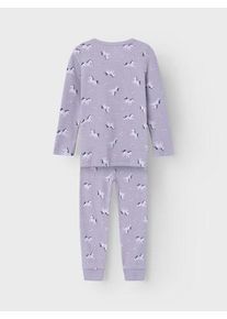 name it Kinder Schlafanzug "NMFNIGHTSET LAVENDER UNICORN RIB NOOS", Gr. 98, lila, Rippstrick, Obermaterial: 95% Baumwolle, 5% Elasthan, bedruckt,
