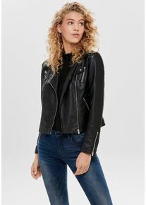 Only Damen Lederimitatjacke "ONLGEMMA FAUX LEATHER BIKER OTW NOOS", schwarz, casual, Gr. 38, unifarben, Obermaterial: 100% Polyurethan, Jacken, im