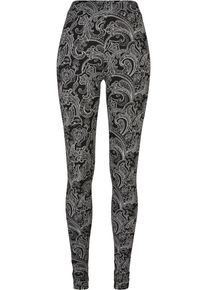 Urban Classics Damen Leggings "Urban Classics Damen Ladies Soft AOP Leggings", schwarz, Gr. S, 85% Polyester, 15% Elasthan, Hosen