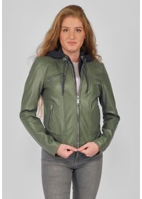 Maze Damen Lederjacke "Mico", grün, Gr. L, Obermaterial: 100% Lammleder / Innenfutter: 100% Polyester / Kapuze: 55% Baumwolle, 45% Polyester, Jacken