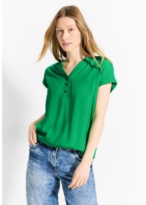 Cecil Damen Kurzarmbluse, grün, casual, Gr. XS, unifarben, Stoff, 100% Viskose, Blusen, mit Gummizug im Bund