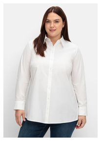 sheego Damen Hemdbluse "Große Größen", weiß, klassisch, Gr. 54, unifarben, Obermaterial: 97% Baumwolle, 3% Elasthan, Blusen, mit Krempelärmeln, in