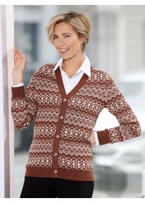 Classic Basics Damen Jacquardstrickjackerotbraun, champagner, gemustert, Gr. 52, gemustert, mehrfarbig, 50% Baumwolle, 50% Polyacryl, Strickjacken