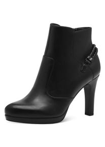 Tamaris Damen High-Heel-Stiefelette, Gr. 40, schwarz, Lederimitat, elegant, Schuhe, Stilettoabsatz, Abendschuh, Ankleboots mit Bändern an der Ferse
