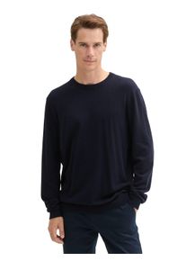 Tom Tailor Herren Rundhalspullover, blau, casual, Gr. L, meliert, Strick, Obermaterial: 95% Baumwolle, 5% Kaschmir, Pullover, mit recyceltem Kaschmir