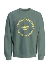 Jack & Jones JACK & JONES Herren Sweatshirt "JJSIMON SWEAT CREW NECK", grün, modisch, Gr. S, bedruckt, angeraute Sweatware, Obermaterial: 60% Baumwolle, 40%
