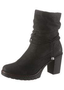 Rieker Damen Winterstiefelette, Gr. 38, schwarz, Nubuklederimitat, elegant, Schuhe, Boots, Trichterabsatz, Warmfutter, mit gerafftem Schaft