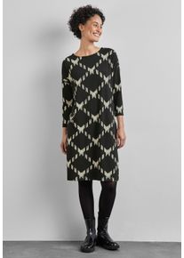 Street One Damen Midikleid, schwarz, casual, Gr. 44, gemustert, Stoff, 64% Polyester, 33% Viskose, 3% Elasthan , Kleider, mit grafischem Muster