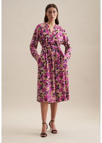 Seidensticker Damen Sommerkleid "Schwarze Rose", beige, Gr. 48, bedruckt, 100% Viskose, Kleider, Langarm Kragen Druck