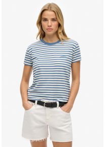 Superdry Damen T-Shirt "ESSENTIAL LOGO STR FITTED TEE"wedgewood blau stripe, casual, Gr. XL, gestreift, Single Jersey, Obermaterial: 100% Baumwolle,