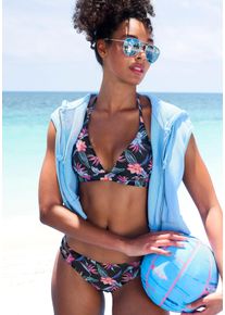 Kangaroos Damen Triangel-Bikini-Top "Agave", schwarz, Gr. 38, bedruckt, floral, Recycling-Polyamid, Bikini-Oberteile, mit Multi-Trägern