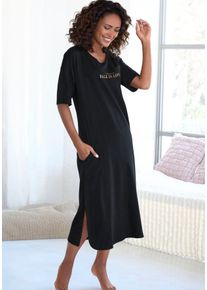 Vivance Dreams Damen Nachthemd, Gr. 32, schwarz, Single Jersey, Obermaterial: 100% Baumwolle, unifarben, casual, Kleider, mit schönem Foildruck