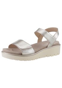 Ara Damen Sandalette "BILBAO", Gr. 40, grau, Glattleder, metallic, casual, Schuhe, Sommerschuh, Sandale, Keilabsatz, Klett, Weite G (weit)