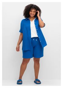 sheego Damen Bermudas "Große Größen", blau, casual, Gr. 40, unifarben, Obermaterial: 100% Baumwolle, Hosen, mit Schlupfbund, aus Musselin