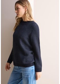 Cecil Damen Stehkragenpullover, blau, casual, Gr. M, Strukturmuster, Strick, Obermaterial: 60% Polyacryl, 40% Baumwolle, Pullover, mit Struktur