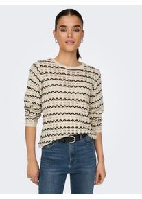 Only Damen Strickpullover "ONLASA LS STRUCTURE O-NECK NCA KNT", beige, modisch, Gr. L, gestreift, Strick, Obermaterial: 60% Baumwolle, 40% Polyamid,