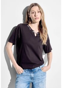 Cecil Damen T-Shirt, rot, casual, Gr. S, bedruckt, Web, 50% Modal, 50% Baumwolle, Shirts, mit geschlitztem Rundhalsausschnitt