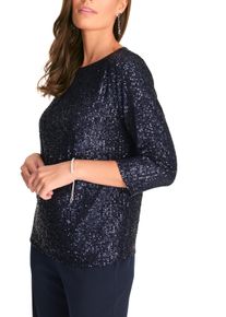 Damen Paillettenshirt, blau, festlich, Gr. 54, HERMANN LANGE Collection, Obermaterial: 97% Polyester, 3% Elasthan, Shirts, im kurzen Schnitt