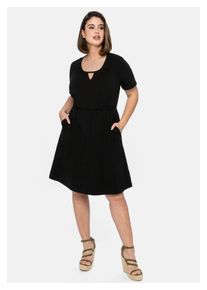 sheego Damen Jerseykleid "Große Größen", schwarz, feminin, Gr. 52, unifarben, Obermaterial: 95% Baumwolle, 5% Elasthan, Kleider, mit Cut-out am