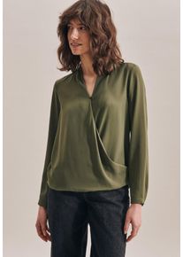 Seidensticker Damen Wickelbluse "Schwarze Rose", grün, Gr. 34, unifarben, 100% Polyester, Blusen, Langarm V-Neck Uni