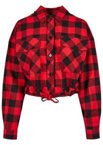 Urban Classics Damen Langarmhemd "Urban Classics Damen Ladies Short Oversized Check Shirt", rot, Gr. 4XL, 100% Baumwolle, Hemden