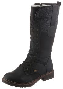 Rieker Damen Schnürstiefel, Gr. 37, schwarz, Nubuklederimitat, Filz, unifarben, Basic, Schuhe, Winterstiefel, Blockabsatz, Warmfutter, mit