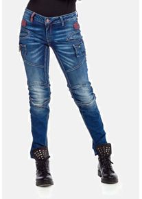Cipo & Baxx CIPO & BAXX Damen Slim-fit-Jeans "Jeans", blau, Basic, Gr. 29, unifarben, 99% Baumwolle;1% Elasthan, Jeans, mit modischen Ziernähten, WD358