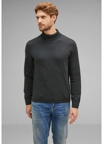 Street One MEN Herren Stehkragenpullover, grau, casual, Gr. XL, unifarben, Web, 100% Baumwolle, Pullover, in Melange Optik