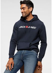 Jack & Jones JACK & JONES Herren Kapuzensweatshirt "Logo Hoodie Oldschool", blau, Basic, Gr. XS, bedruckt, Obermaterial: 70% Baumwolle, 30% Polyester, Sweatshirts