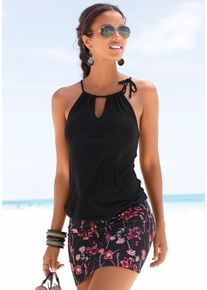 Lascana Damen Strandkleid, schwarz, modisch, Gr. 42, Jersey, Obermaterial: 100% Viskose, Kleider, mit bedrucktem Rockteil, kurzes Sommerkleid
