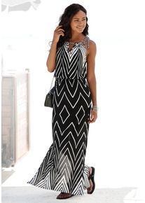Lascana Damen Maxikleid, schwarz-weiß, Gr. 48, Jersey, Obermaterial: 100% Viskose, Kleider, im Schwarz-Weiß-Design mit Schlitz, Sommerkleid,