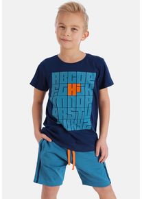 DENOKIDS Herren Hausanzug "Alphabet", Gr. 134, blau, 95% Baumwolle;5% Elasthan, bedruckt, Basic, Homewear-Sets, mit Alphabet-Print