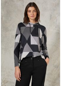 Cecil Damen Langarmshirt, schwarz, casual, Gr. M, bedruckt, Web, Stoff, 48% Baumwolle, 48% Modal, 4% Elasthan, Shirts, mit Kapuze mit Tunnelzugband