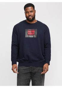 Jack & Jones PlusSize Herren Sweatshirt "JJHUDSON SWEAT CREW NECK PLS", blau, modisch, Gr. 4XL, JACK & JONES PLUSSIZE, bedruckt, angeraute Sweatware, Obermaterial: 100%