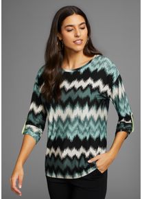 Laura Scott Damen 3/4-Arm-Shirt, schwarz, casual, Gr. 32, gemustert, kontrastfarbene Details, bedruckt, ethno, Single Jersey, Obermaterial: 95%