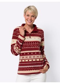 Damen Fleeceshirt "Fleece-Shirt"bordeaux, apricot, bedruckt, Gr. 48, gemustert, mehrfarbig, Norwegermuster, 100% Polyester, Shirts