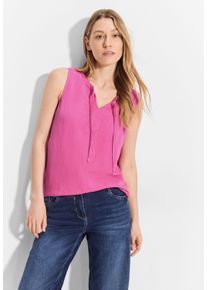 Cecil Damen Kurzarmbluse, pink, casual, Gr. XS, unifarben, Web, 55% Leinen, 45% Viskose, Blusen, mit geschlitztem Rundhalsausschnitt mit Bändchen