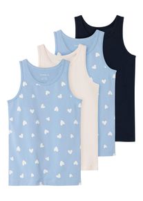 name it Kinder Unterhemd "NKFTANK TOP 4P HEARTS NOOS", Gr. 110, blau, Jersey, Obermaterial: 95% Baumwolle, 5% Elasthan, bedruckt, unifarben, casual,