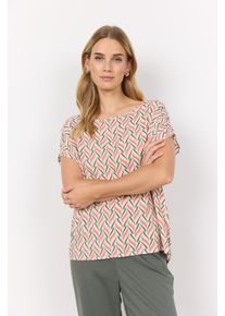 soyaconcept Damen Kurzarmbluse "SC-PENNY 1"peach pink combi, modisch, Gr. M, gemustert, Web, Obermaterial: 100% Viskose, Blusen