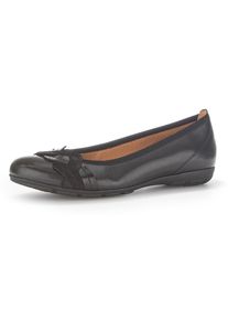 Gabor Damen Ballerina, Gr. 37, schwarz, Leder, Ziegenveloursleder, Lackleder, klassisch, Schuhe, Flache Schuhe, Slipper mit modischem Zierriegel