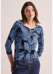 Cecil Damen 3/4-Arm-Shirt, blau, casual, Gr. XXL, bedruckt, Web, Stoff, 50% Baumwolle, 50% Modal, Shirts, mit grafischem Muster