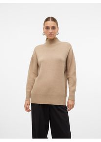 Véro Moda VERO MODA Damen Strickpullover "VMGOLD LS HIGHNECK PULLOVER GA", braun, modisch, Gr. M, meliert, Strick, Obermaterial: 50% Viskose, 28% Polyester,