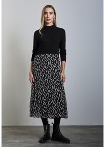 Street One Damen Maxikleid, schwarz, casual, Gr. 44, bedruckt, Stoff, Oberteil: 97% Viskose, 3% Elasthan; Unterteil: 100% Polyester; Futter: 100%