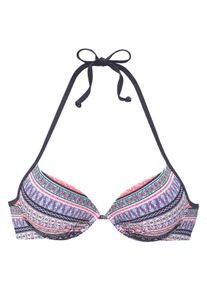 s.Oliver Damen Push-Up-Bikini-Top "Barcelona", bunt, Gr. 40, Ethnomuster, kontrastfarbene Details, Polyamid, Bikini-Oberteile, wattierte Cups, mit