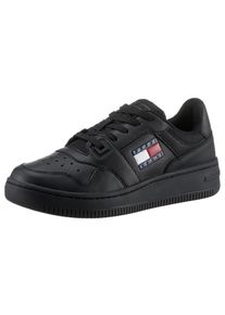 Tommy Jeans Damen Plateausneaker "TJW RETRO BASKET ESS", Gr. 36, schwarz, Leder, Textil, sportlich, Schuhe, Freizeitschuh, Halbschuh, Schnürschuh mit