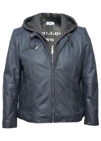 Maze Damen Lederjacke "42021318", blau, Gr. 48, Obermaterial: 100% Lammleder / Futter: 100% Baumwolle / Ärmelfutter: 100% Polyester / Kapuze: 55%