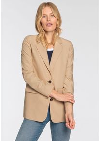 DELMAO Damen Kurzblazer, beige, feminin, Gr. 42, Web, Obermaterial: 79% Polyester, 16% Viskose, 5% Elasthan. Futter: 100% Polyester, Blazer, mit