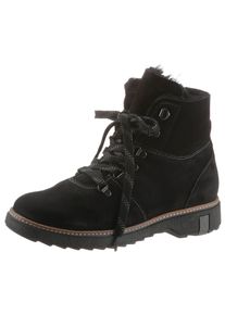 Waldläufer WALDLÄUFER Damen Winterboots "HITOMI", Gr. 6,5, schwarz, Nubukleder, sportlich, Schuhe, Outdoorboots, Schnürboots mit Lammfellfutter, H-Weite
