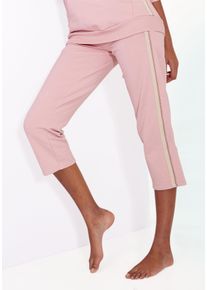 Damen Relax-Caprihose, BENCH. LOUNGEWEAR, Gr. 32, rosa, angeraute Sweatware, Obermaterial: 95% Baumwolle, 5% Elasthan, unifarben, Glitzerstreifen,
